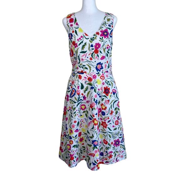 Boden Sz 4 US ‘Jade’ Fit & Flare Dress Linen Blend Folk Pop Boho Floral Print - Picture 5 of 16